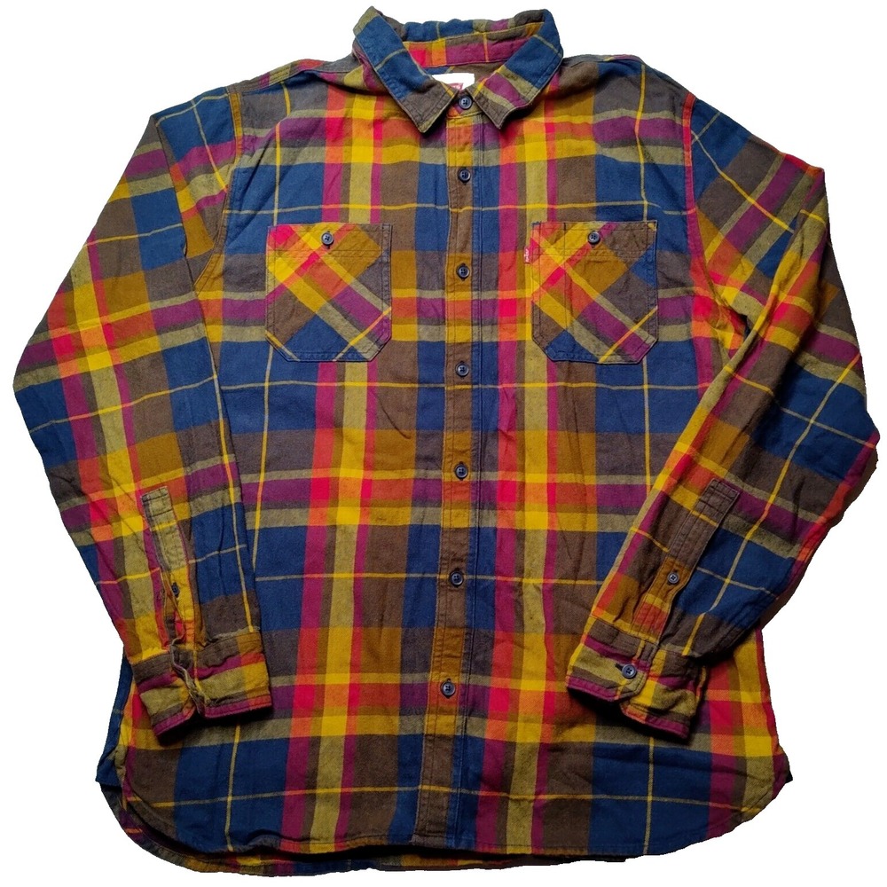 LEVIS Buckthorn Brown Tusky Plaid Cotton Long Sleeve Flannel Shirt‎ - Men Large